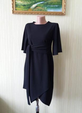 Boohoo чорне міді-плаття з поясом на запах і рукавами в стилі кімоно дуже жіночна і...