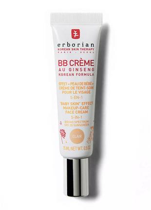 Вв крем для лица с женьшенем erborian ginseng spf20 bb cream clair, 15ml1 фото