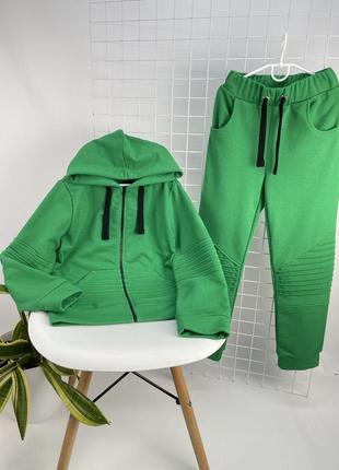 Трикотажний спортивний костюм зелений кофта на замку9 фото