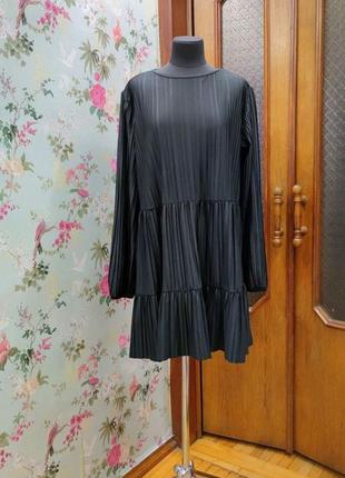 Черное платье плиссе, zara , размер s