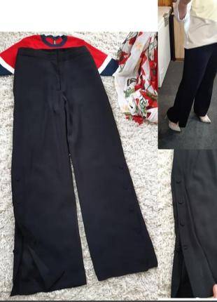 Стильные черные широкие брюки hm размер 16 батал внизу пуговицы и разрезики2 фото