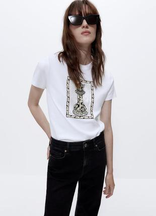Футболка uterque с вышивкой бисером ( massimo dutti zara )