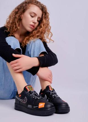 🧡🖤nike air force 1 just do it pack black🖤🧡кросівки найк жіночі чорні, жіночі кросівки