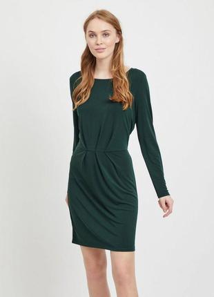 Базове смарагдове зелене міді плаття vila зелена сукня довгий рукав трикотажна4 фото