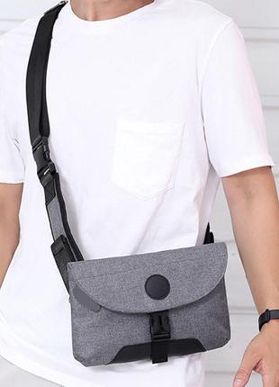Мужская сумка через плечо lesko lp-022 gray повседневная тканевая барсетка8 фото