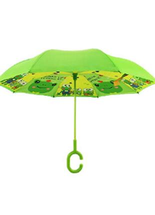 Детский зонт наоборот up-brella frog-green умный обратного сложения4 фото