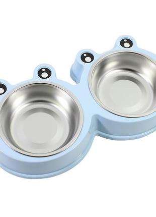 Миска taotaopets frog 135501 blue 36х20х5.5 см тарілка для котів і собак подвійна