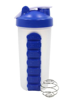 Спортивний шейкер lesko hc925 blue з відсіком під таблетки пружиною для води харчування коктейлів 600ml
