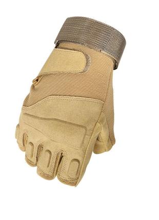 Тактичні рукавички безпалі lesko e302 sand khaki xl військові армійські з відкритими пальцями4 фото