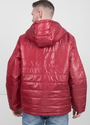 Стильная красная осенняя весенняя демисезон куртка ветровка с капюшоном большой размер батал мужская2 фото