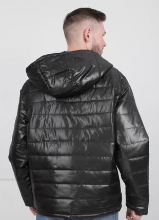 Стильная черная осенняя весенняя демисезон куртка ветровка с капюшоном большой размер батал мужская2 фото