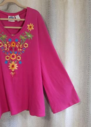 Женская трикотажная блуза, блузка, лонгслив, реглан, водолазка, вышиванка diane gilman батал7 фото