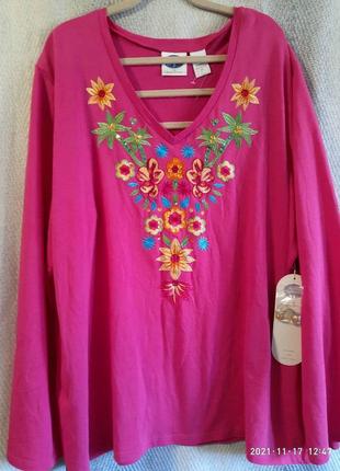 Женская трикотажная блуза, блузка, лонгслив, реглан, водолазка, вышиванка diane gilman батал8 фото