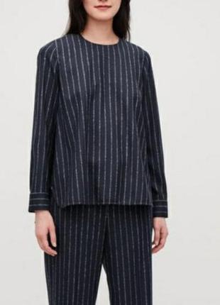 Шерстная концептуальна блузка в тонку смужку светр