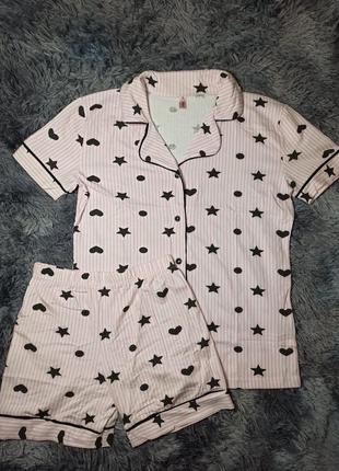 Бавовняна піжама сорочка і шорти seyko, роздільна піжама з сорочкою і шортами в смужку1 фото