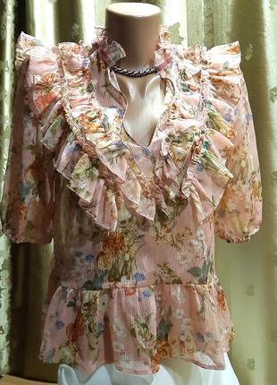 Красивая блуза с рукавами - фонарик, шифоновая/ zara/испания.