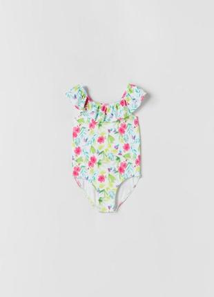 Слитный купальник с воланами цветочным принтом для девочки от zara