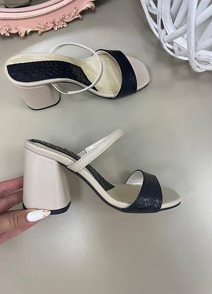 Черно - бежевые утонченные сабо натуральная кожа 35-41р