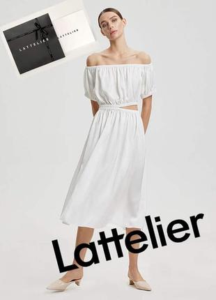 Елегантне біле фактурне міді сукня біла асиметрична сукня lattelier асиметричний виріз відкриті плечі