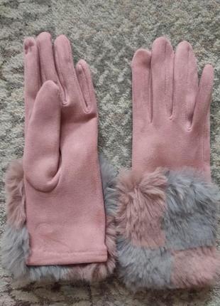 Перчатки рукавицы с искусственным мехом3 фото