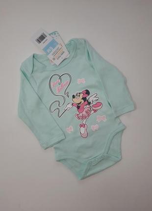 Бодик боди на девочку на малышку минни minnie 3м 62 6м 68 disney baby боді з довгими рукавами на дівчинку