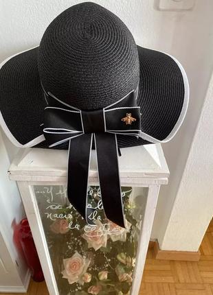 Чёрная соломенная шляпа с бантом солом’яний капелюх шляпка на море летняя4 фото
