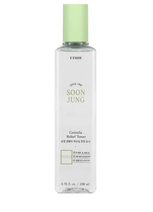 Тонер soon jung centella relief toner etude house для чутливої і пошкодженої шкіри