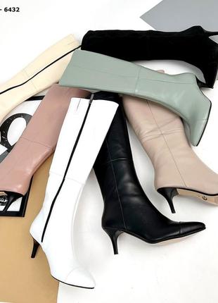 Жіночі чоботи з натуральної шкіри мерехтливої кольору на підборах шпильці4 фото