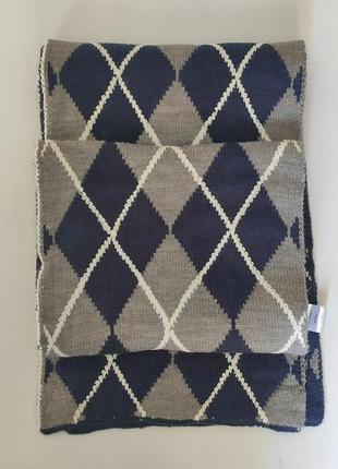 Шарф теплый серо-синий в ромбы