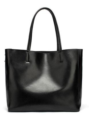 Женская кожаная чёрная большая сумка шопер