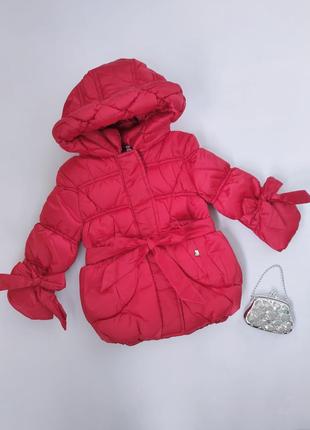 Яркая красная куртка красный пуховик с капюшоном на пуху zu-yspanici 12 месяцев,  80 см
