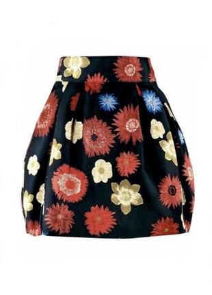 Красивая,жаккард юбка-колокол,цветочный принт,складки,держит форму,маленький размер, h&m