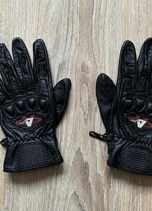 Мужские кожаные мото перчатки с защитой вентиляцией akito