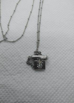 Длинная цепочка с оригинальной подвеской дисковый телефон с кристаллами и снимающейся...