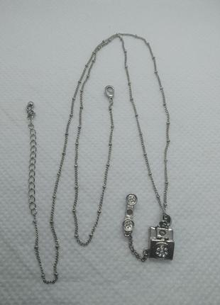 Длинная цепочка с оригинальной подвеской дисковый телефон с кристаллами и снимающейся...