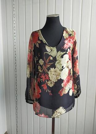 Шелковая блуза в цветах viola borghi, m, полупрозрачная ткань