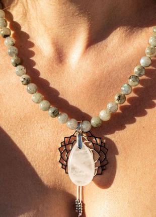 Ожерелье «божественная рапсодия» лабрадорит, нефрит, аметист.