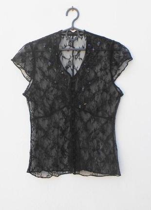 Мереживна блузка літня з бісером і паєтками3 фото