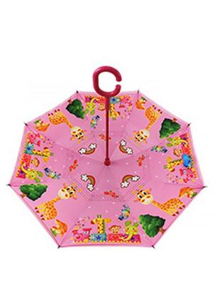 Детский зонт наоборот up-brella giraffe-pink (жираф) умный обратного сложения для детей2 фото