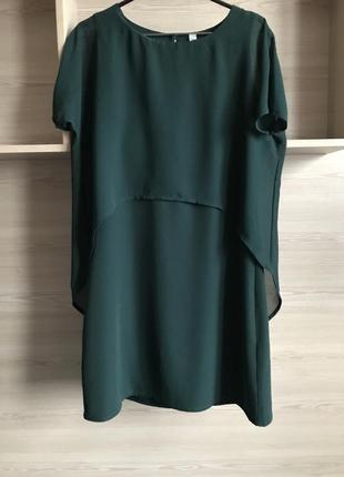 Темно-зелёное платье с прозрачной накидкой vero moda