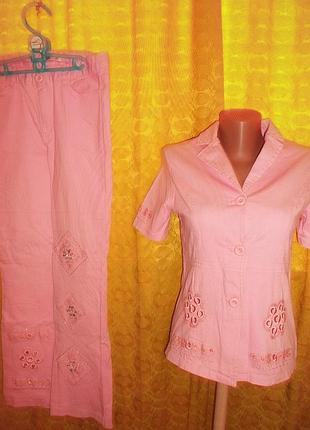 Костюм джин розовый летний вариант пиджак брючки р. xs - yihao