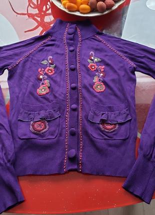 Laltramoda італія кофта на гудзиках жіноча м 44 46 вишиванка кардиган фіолетовий
