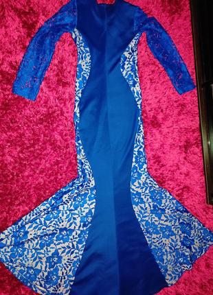 Вечернее платье (фасон рыбка), цвет электрик, синий, размер s/m2 фото