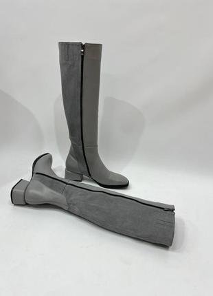 Эксклюзивные сапоги из натуральной итальянской кожи и замша серые2 фото