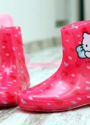 Детские резиновые сапожки hello kitty в малиновом цвете2 фото