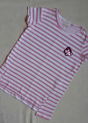Белая в розовую полоску хлопковая футболка туника бабочка из пайеток zara на 6 лет (116см)