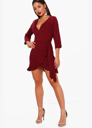🖤платье бордовое boohoo платье на запах имитация