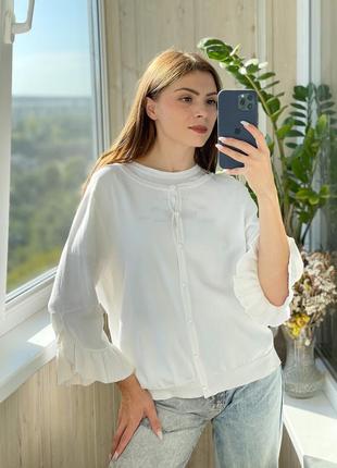 Лёгкий белый кардиган с рюшами 1+1=3