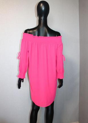 Вільний яскраве плаття туніка ovs рожева сукня з відкритими плечима малинове фуксія4 фото