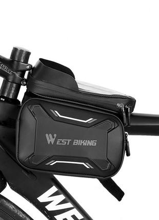 Велосипедна сумка на раму west biking smart 0707213 black + gray для смартфона і інструментів9 фото